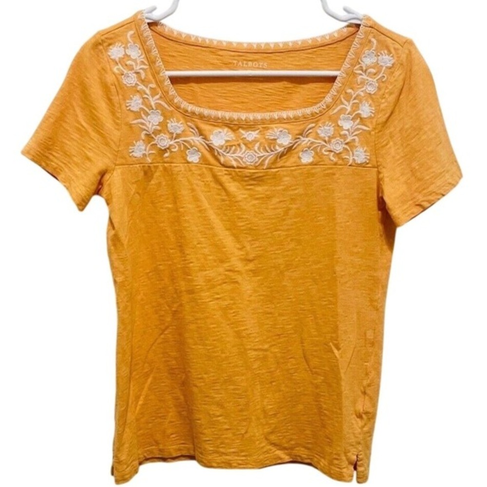 Talbots‎ Embroidered T-Shirt Floral Details Short Sleeve Top XS